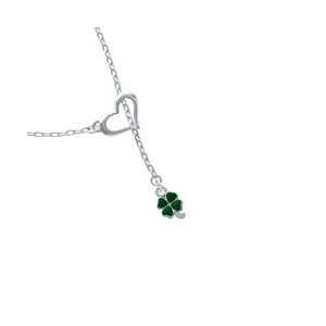  Mini Green Four Leaf Clover with Heart Leaves Heart Lariat 