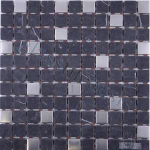  Brushed Stainless Steel and Black Marble Square Mix 1 x 1 