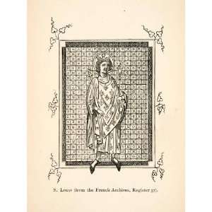  1887 Wood Engraving King Louis France Saint Catholic Frankish King 