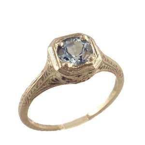   White Gold Vintage Style Filigree .60ct Sky Blue Topaz Ring Jewelry