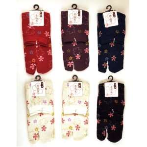 Set of 6 Womens Japanese Tabi Socks   Assorted Colors with Flowers 3 