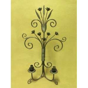    Ornate Wrought Iron Wall Mount Taper Candle Holder