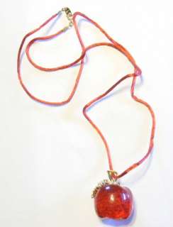 Signed Avon Red Lucite Apple on Cord Necklace  