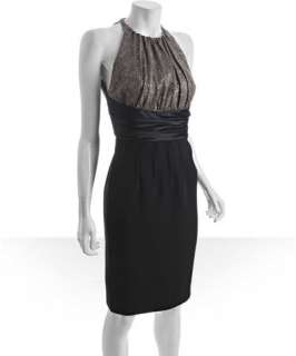 Carmen Marc Valvo black and putty sequined open back dress