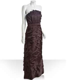 Badgley Mischka Platinum Label brown pleated silk strapless gown 
