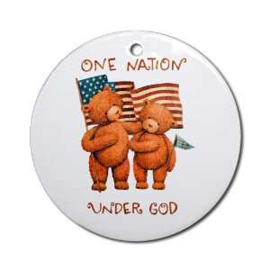  Ornament (Round) One Nation Under God Teddy Bears with US 