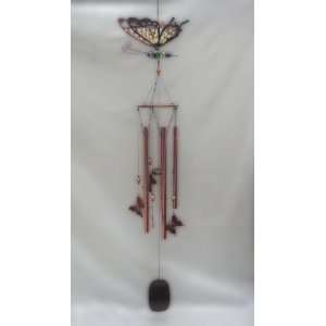    48 Large Yellow Copper Butterfly Wind Chime Patio, Lawn & Garden