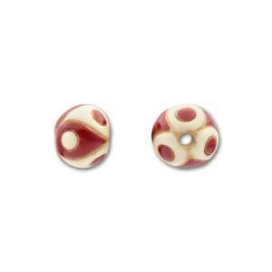  Stoneware Round Bead   Red and White Drops