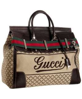 Gucci brown wool knit signature web travel bag  