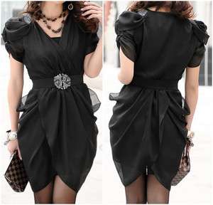 WOMENS FASHIONABLE CHIFFON V NECK CASUAL CAREER OFFICE BELTED TIE MINI 