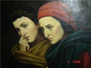 ANTIQUE Antique Dante Divine Comedy Signed Oil Painting  