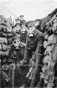   German Soldiers in Trench Gas Masks Preparing to Attack Enemy  