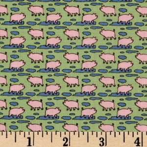  43 Wide Mini Prints Pigs Green Fabric By The Yard Arts 