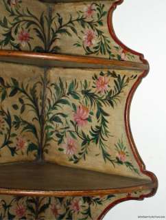 TOLE PAINTED Floral Painting CORNER Shelf Spice Rack Folk Art Wood 