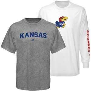  adidas Kansas Jayhawks Ash White 3 In 1 T shirt Combo Pack 