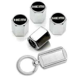 Dodge HEMI Black Logo Chrome Valve Stem Caps with Key Chain