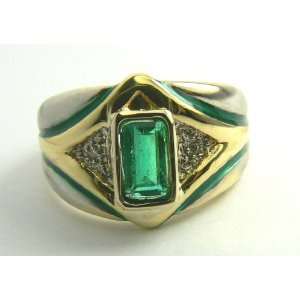    Retro Colombian Emerald Gold & Enamel Ring 