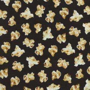   REALISTIC POPCORN ON BLACK Cotton Fabric BTY for Quilting, Craft, Etc