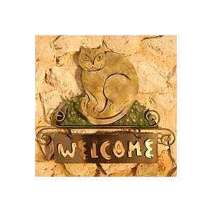  NOVICA Iron welcome sign, Cat Smiles Welcome