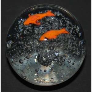  Murano Design Orange Happy Fish in Clear Bubbles 