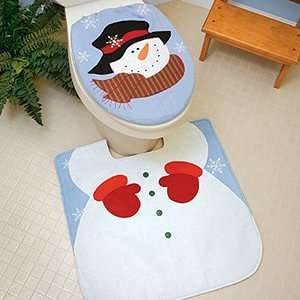  Snowman Winter Scene Toilet & Bath Rug Set Everything 