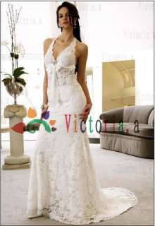   /Ivory Lace Halter Wedding Dresses/Gowns Size6 8 10 12 14 16  
