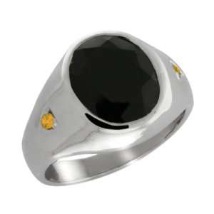   17 Ct Oval Black Onyx and Yellow Citrine 10k White Gold Ring Jewelry