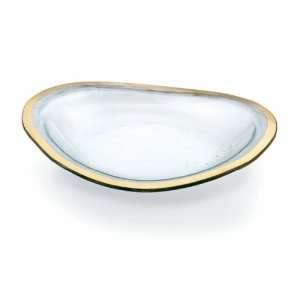 Retro shallow oval serving bowl Handmade glass 13 1/4 x 12 shallow 