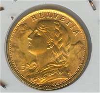 Switzerland 1935 L B 20 Francs 6.44 Gold Coin KM#35.1  