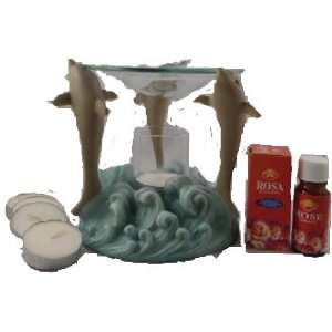   Decorative 3 Dolphin Oil Warmer w/Aroma Oil & Candles