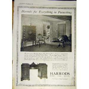  Harrods Furnishing Furniture Billiard Old Print 1918