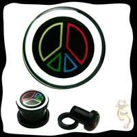 Peace Sign Plugs Red Green Yellow Blue Black Tunnel Gauge Body Jewelry 