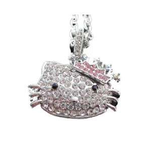  Hello Kitty 3D Cubic Zirconia Diamante W/Pink Crown Necklace w/FREE 
