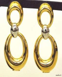 New CHARLES GARNIER 18K Gold 2 Tone Oval Drop Earrings  