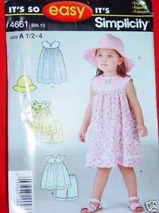 PATTERN TODDLER SUMMER DRESS BLOOMERS HAT Sz.1/2 to 4  