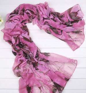 Women Fashion begonia flower ink style cotton neck scarf shawl Gift 