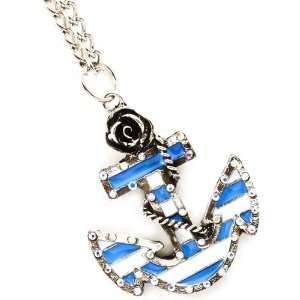  Pinup Navy Girl Anchor and Stripes with Mini Rose Necklace 