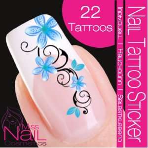  Nail Tattoo Sticker Blossom / Ornament   turquoise / black 