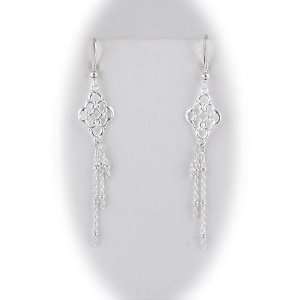  Sterling Silver Floral Link Tassel Dangle Earrings Italy Jewelry