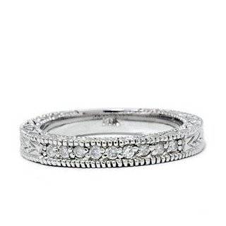 14k White Gold Antique Style Diamond Wedding Band Ring in Pave Setting 