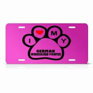 German Wirehaired Pointer Dog Dogs Pink Animal Metal License Plate 