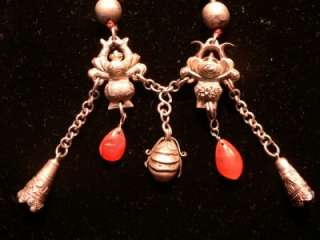 ANTIQUE CHINESE SILVER NECKLACE TURQUOISE CARNELIAN RED CORAL HANDMADE 