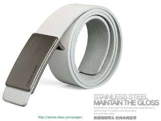 Mens Belts Leather Embossing Checked Alloy Buckle   Black Brown White 