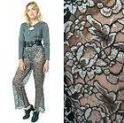 SHEER scallop Metallic black LACE fitted dress pants 6