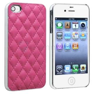 Pink Deluxe Leather Chrome Case Cover For Apple AT&T Verizon iPhone 4S 