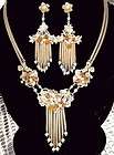   Antique Glass Pearls & Topaz Beads Foxtail Necklace & Earring Set