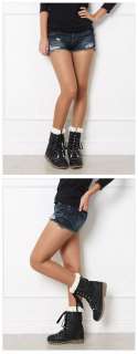 FFeFF / New Womens Shoes Black 1.2 Inch Heels Fur Winter Lace up 