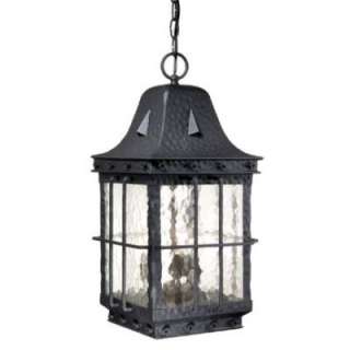   Colonial Outdoor Pendant Lighting Fixture Black, Clear Water Glass