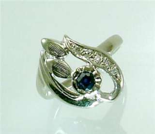   Sapphire Diamond Vintage 14K White Gold Jewelry Ring Old 4 1/4 H1/2