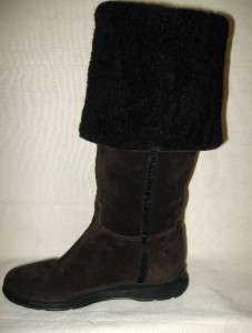 PRADA Dark Brown Suede Tall Boots Lambskin Lined Sz 36  